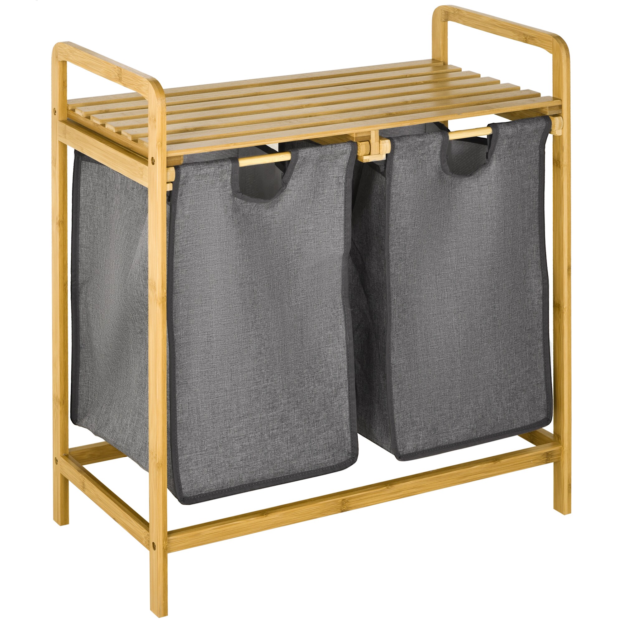 HOMCOM Wäschekorb mit 2 separate Wäschesäcken grau 63,5L x 33B x 73H cm