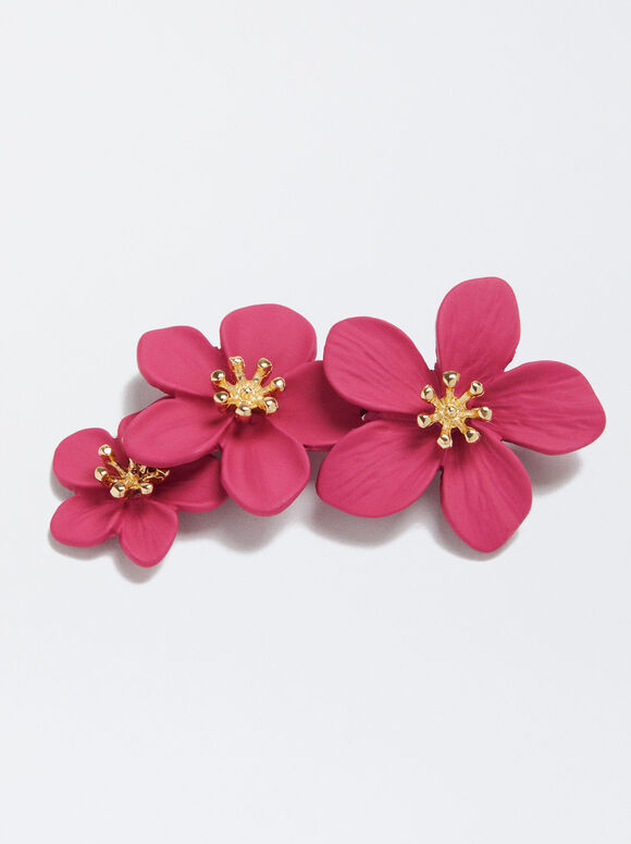 Brincos de pressão em formato de flor - Fúcsia