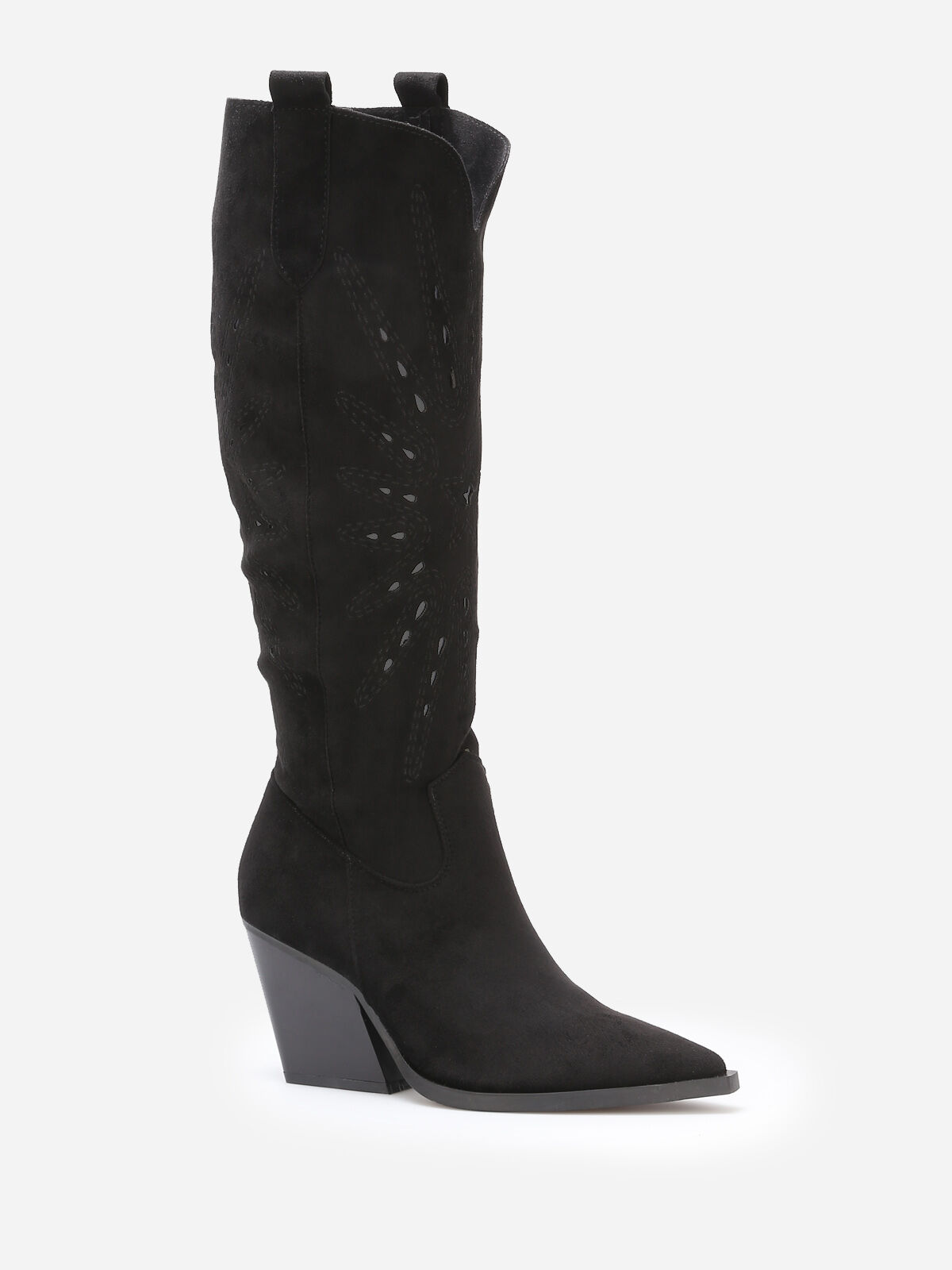 Bottes santiags en suédine ajourée- Noir