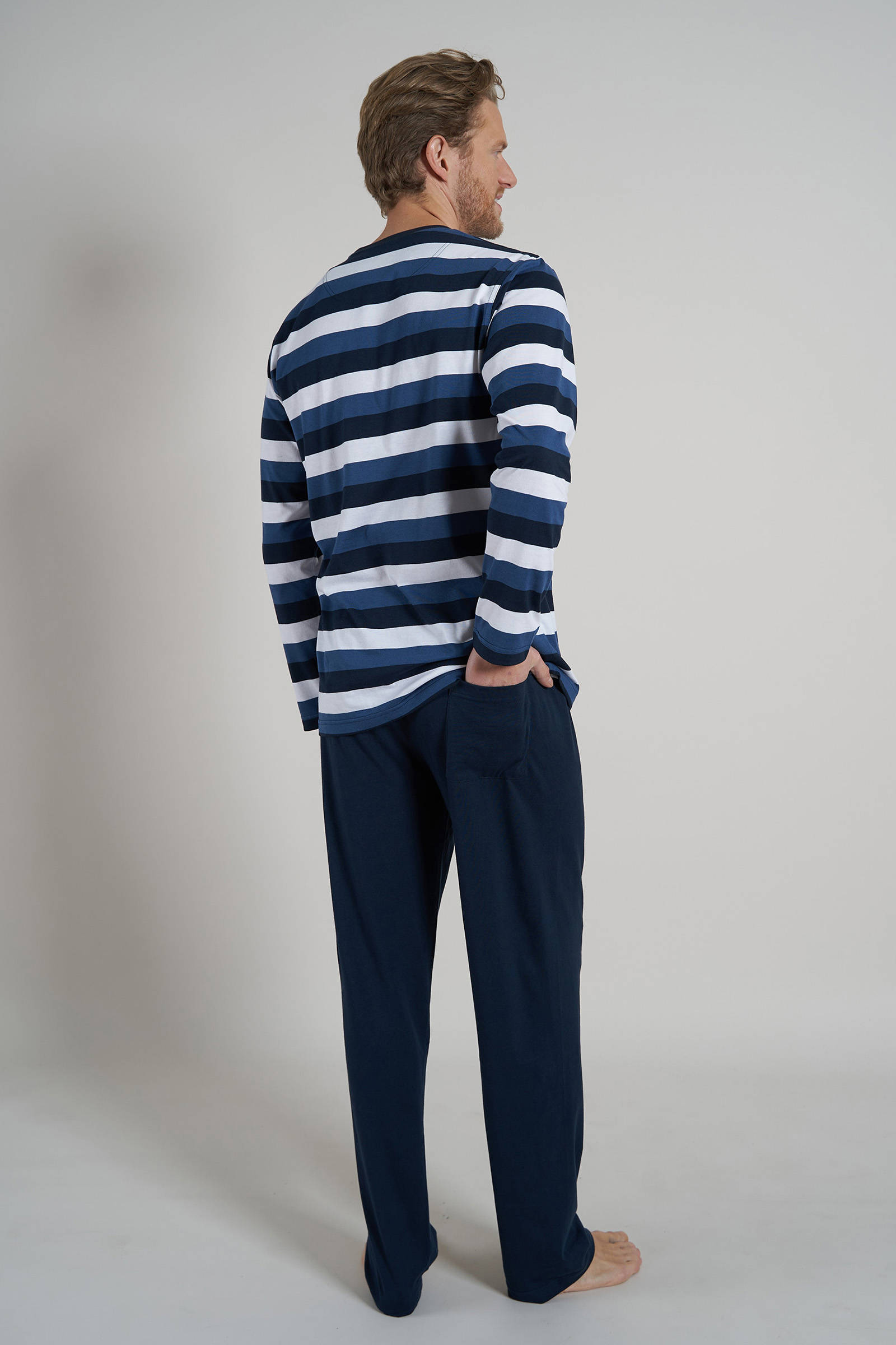 Ceceba +size pyjama met strepen donkerblauw/wit