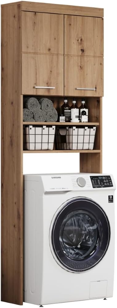 trendteam smart living - Amanda - Waschmaschinenüberbau - Asteiche - 2 offene Fächer + 3 Einlegeböden - (BxHxT) 63 x 187 x 24 cm - Kratzfest