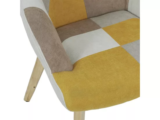DAMAS - Fauteuil Motif Patchwork Jaune Taupe et Gris