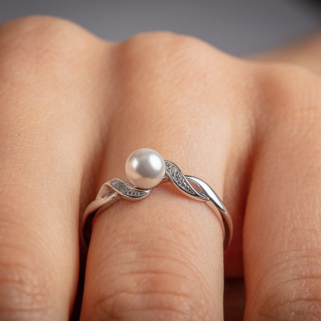 Damenring 925 Silber rhodiniert mit Kunstperle 5mm & Zirkonia