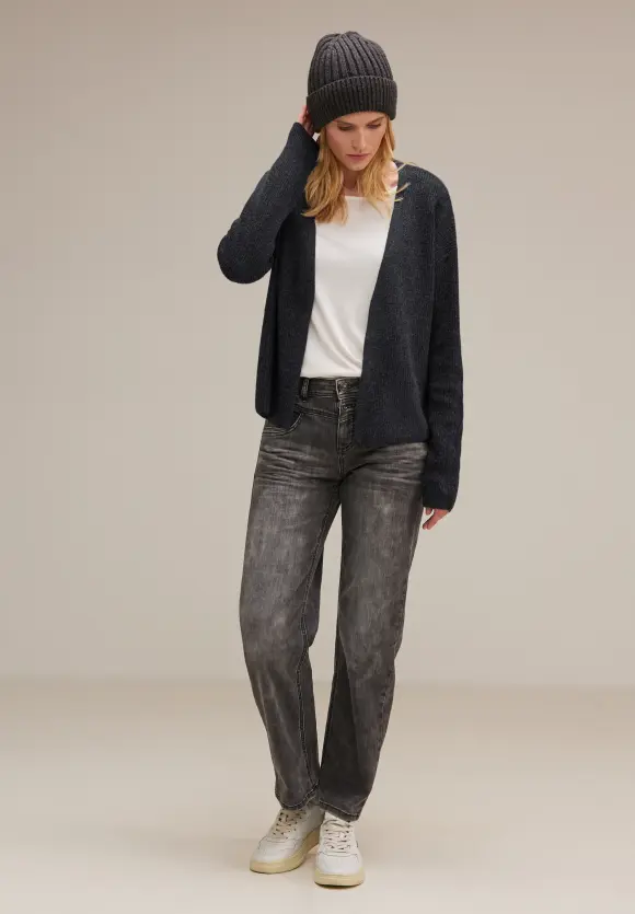 Offene Melange Strickjacke - anthracite melange
