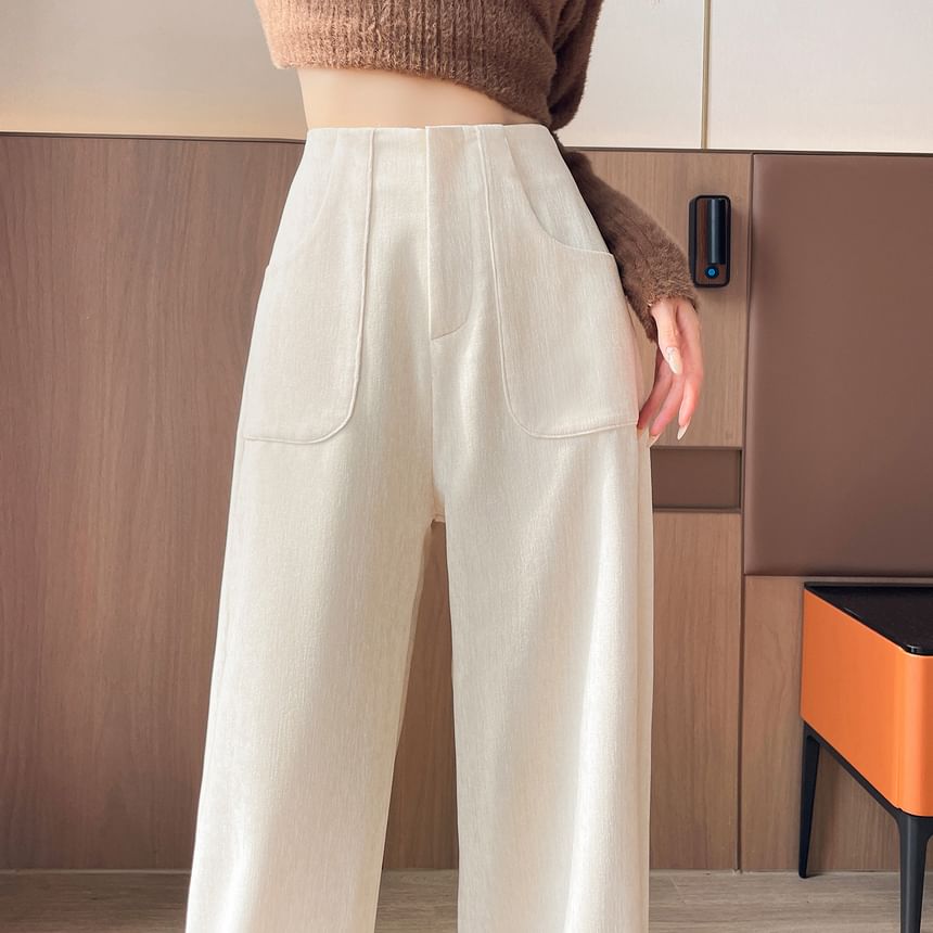 Jaqmine - Hoge taille effen corduroy broek met wijde pijpen