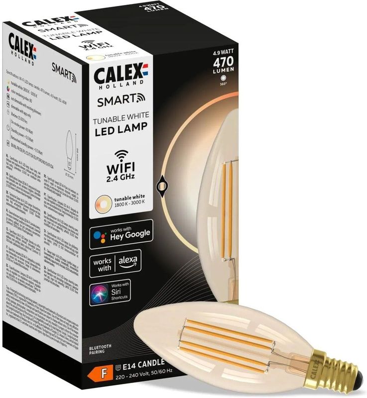 Calex - Smart Filament LED Lamp - E14 - Warm Wit Licht - Goud - 4.9W