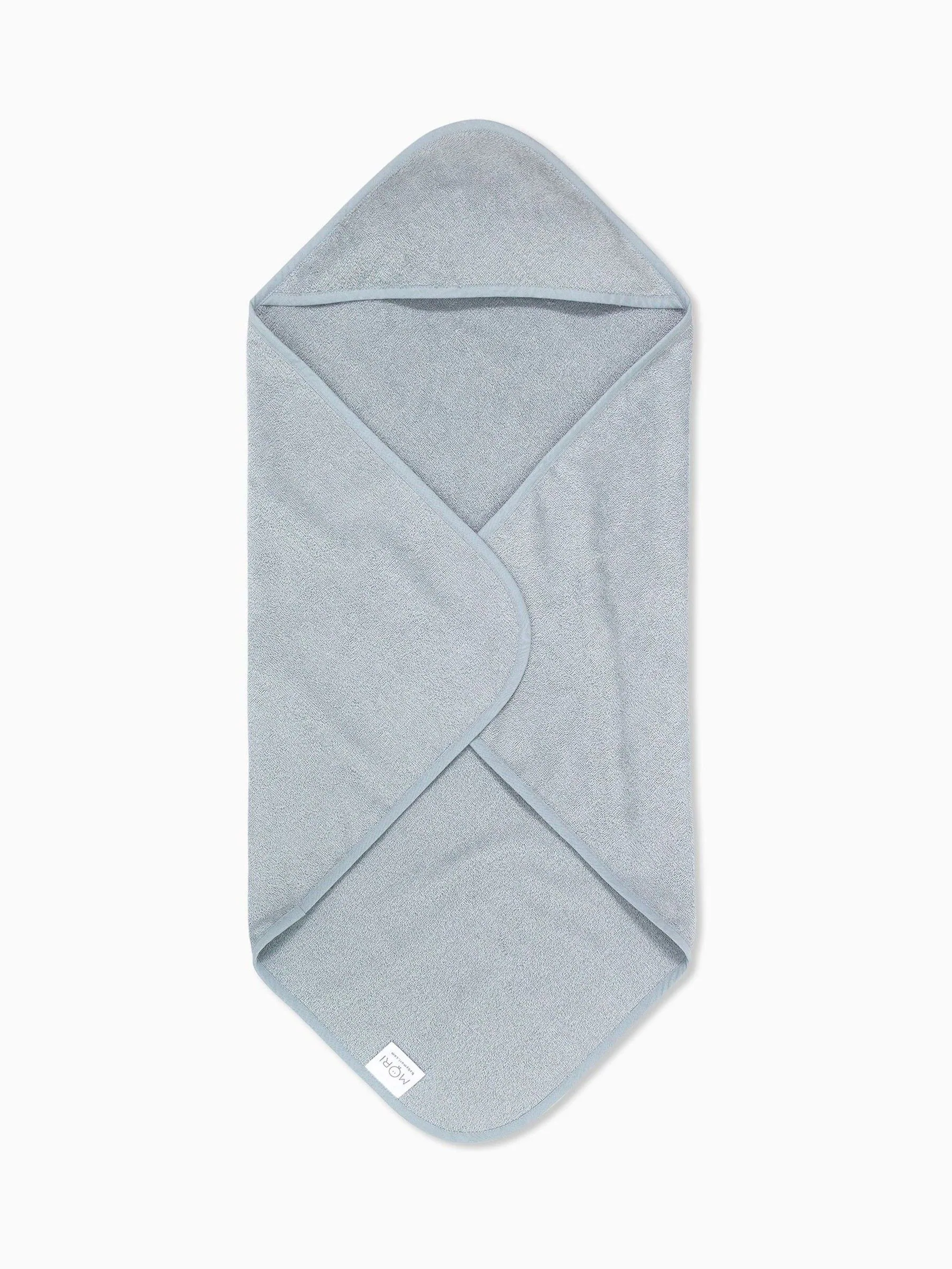 Blauw - MORI superzachte babyhanddoek met capuchon van katoen