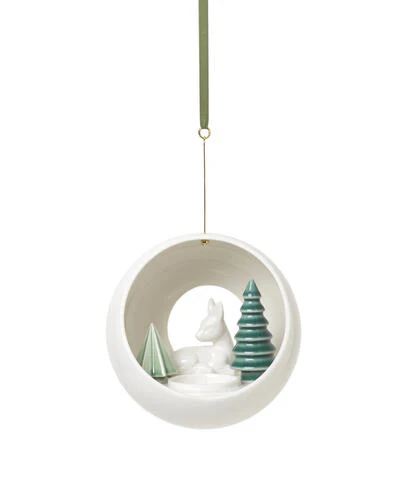 Dottir  Winter Stories Fawn hanging lysestage, hvid/grøn - Ø13cm.