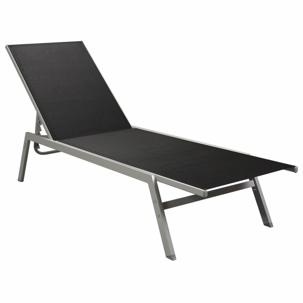Transat chaise longue bain de soleil lit de jardin terrasse meuble d'extérieur acier et textilène noir
