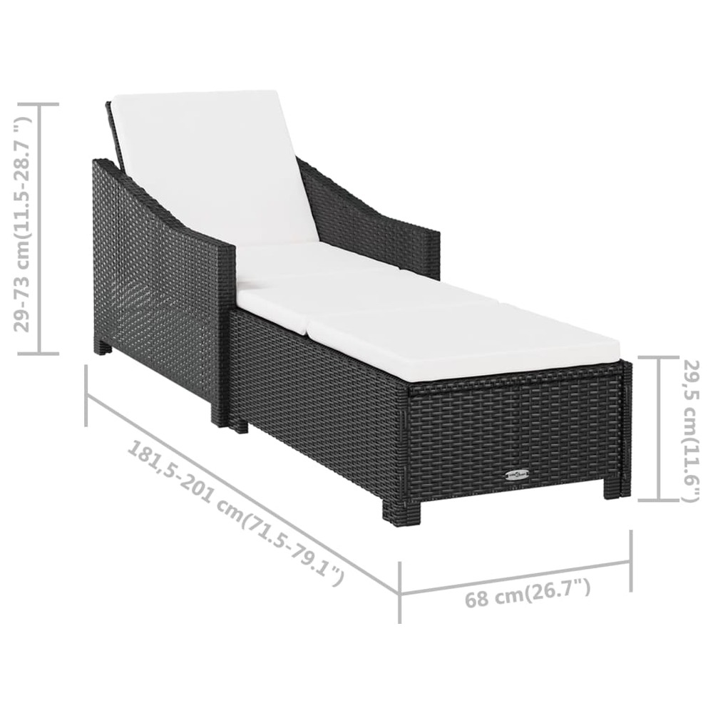 Transat chaise longue bain de soleil lit de jardin terrasse meuble d'extérieur avec coussin blanc crème résine tressée noir 0