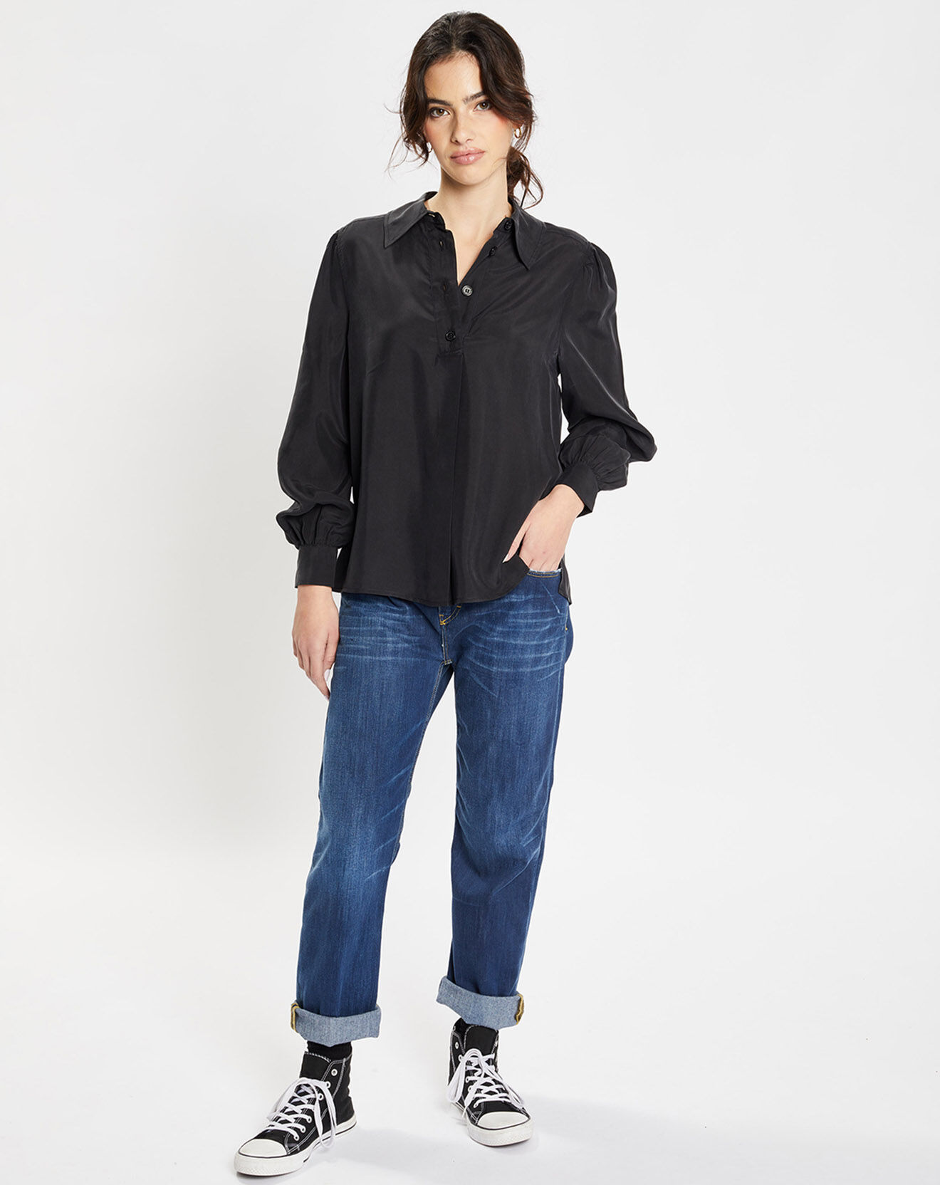 Jodhpur Chemise 100% Soie Panos noire