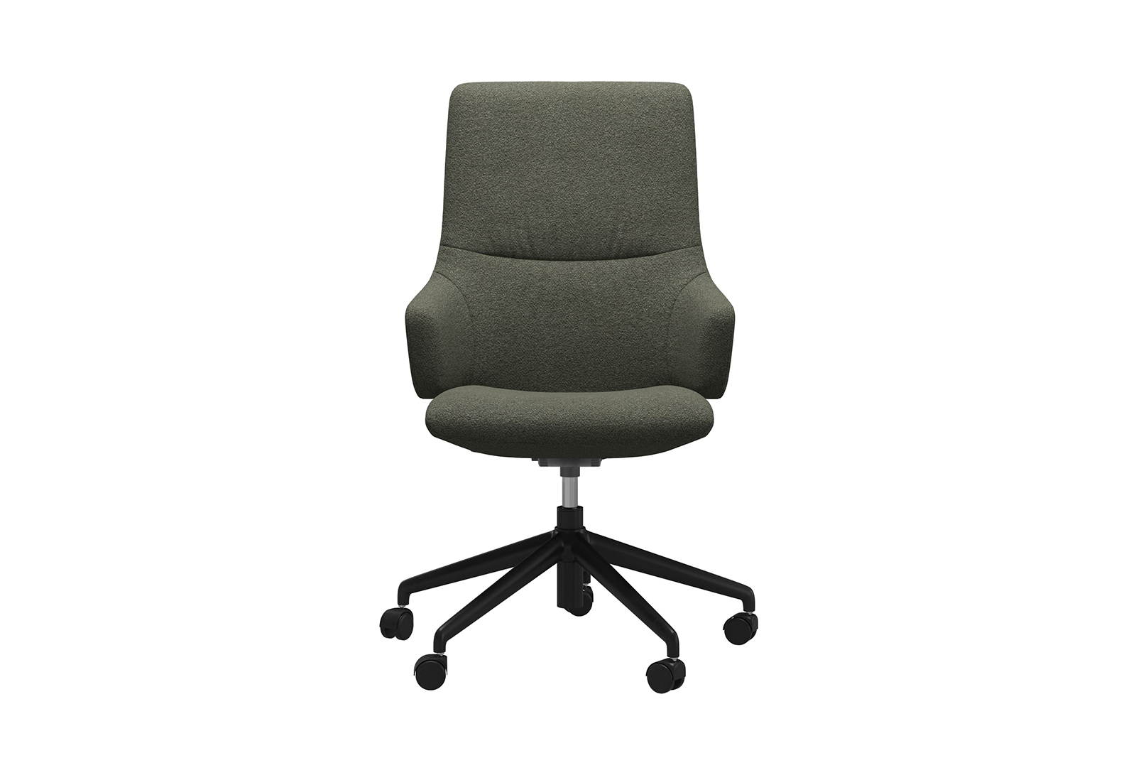 Mint kontorstol Høy stol i tekstil Orchid Green med arm og matt sort understell
