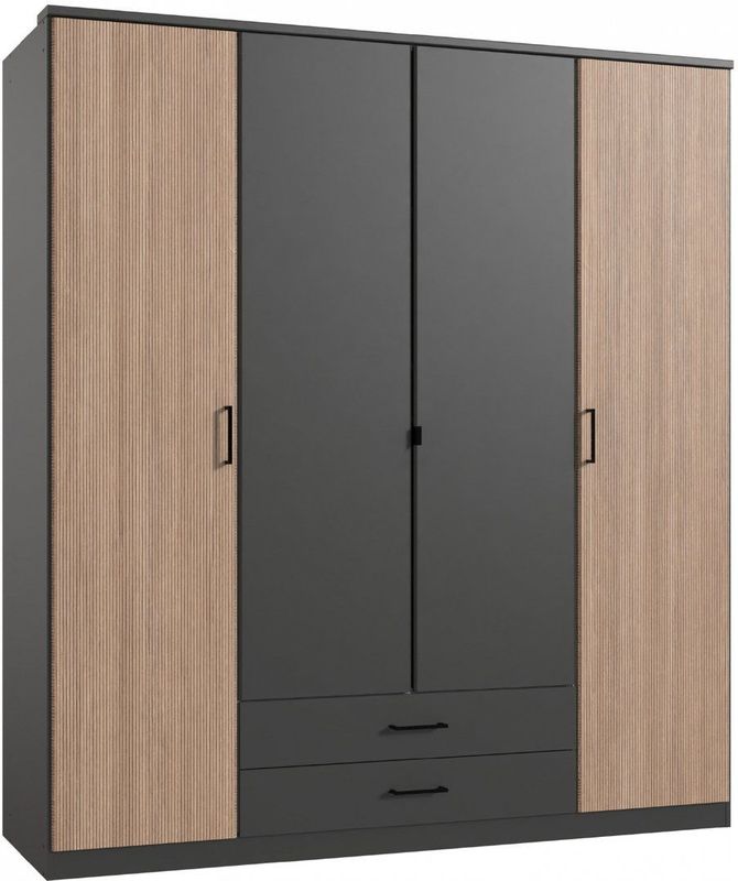 Kledingkast Tarifa - Houtlook - Grafiet - Draaideuren - 2 Lades
