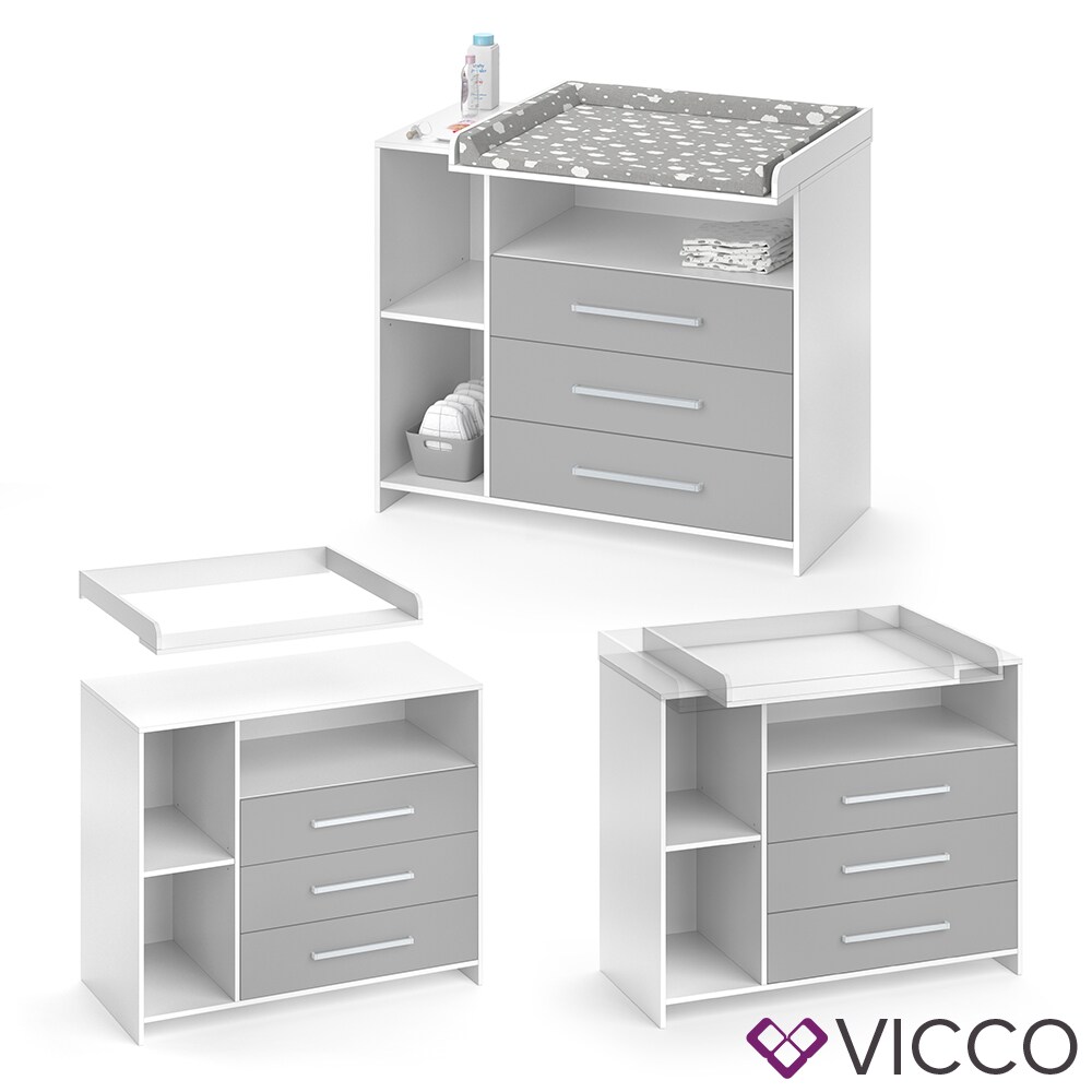 VICCO Wickelkommode OSKAR weiß grau Wickelregal Babymöbel Kommode Wickeltisch