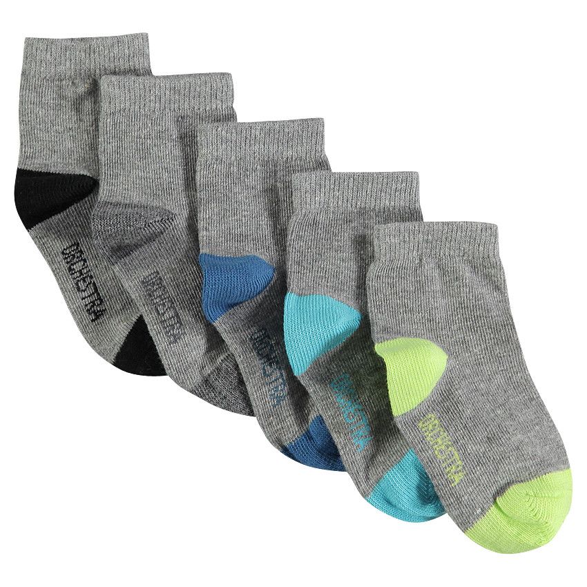 Lot de 5 paires de chaussettes unies à bout et talon contrastés - Gris/Vert