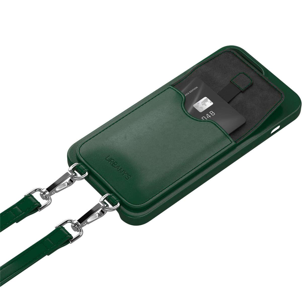 (150cm) iPhone 14 Pro Max Necklace Leder Hülle mit Kartenfach   abnehmbare Handykette  (PNP-RG-I14PM) - Racing Green (Grün)