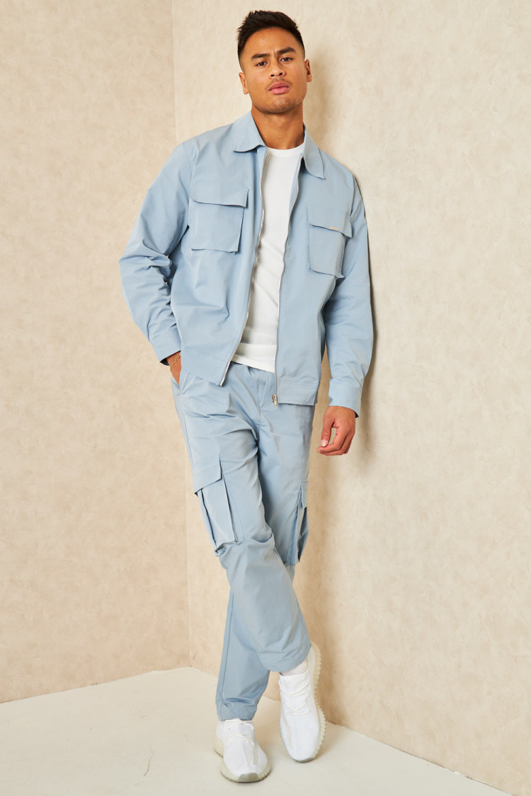 Ensemble bleu clair veste + pantalon cargo