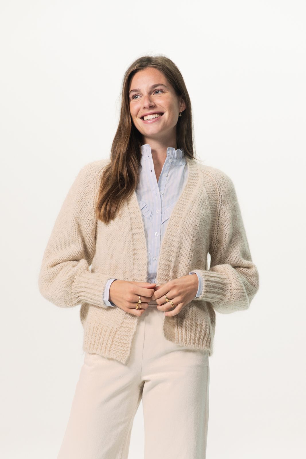 Beige gebreid vest