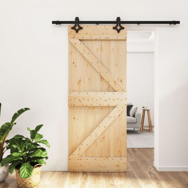 vidaXL Porta de Correr com Ferragens 85x210 cm Madeira de Pinho Maciça - 3096523816