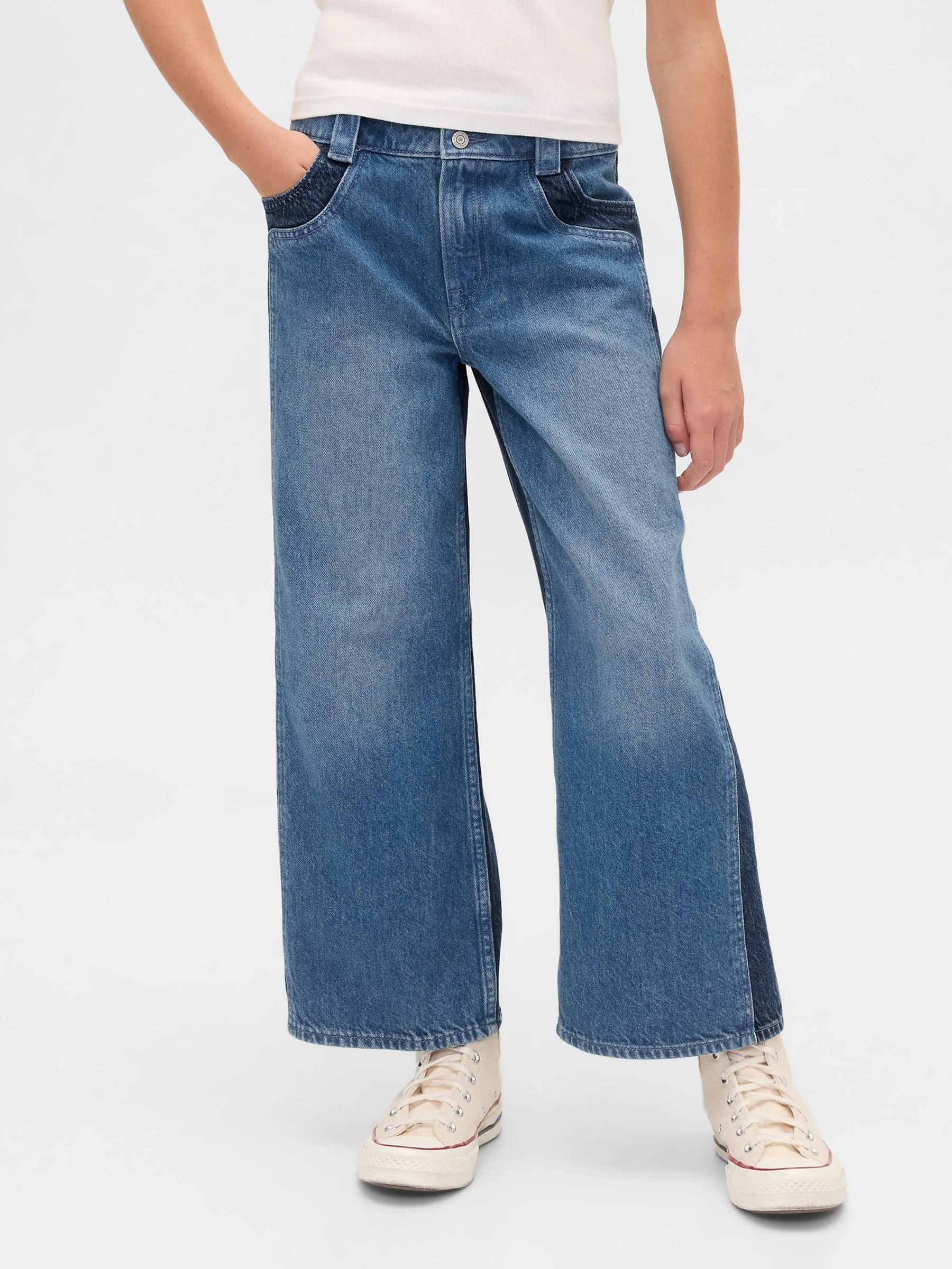Gap Stride enkeljeans met hoge taille en wijde pijpen (5-13jr)