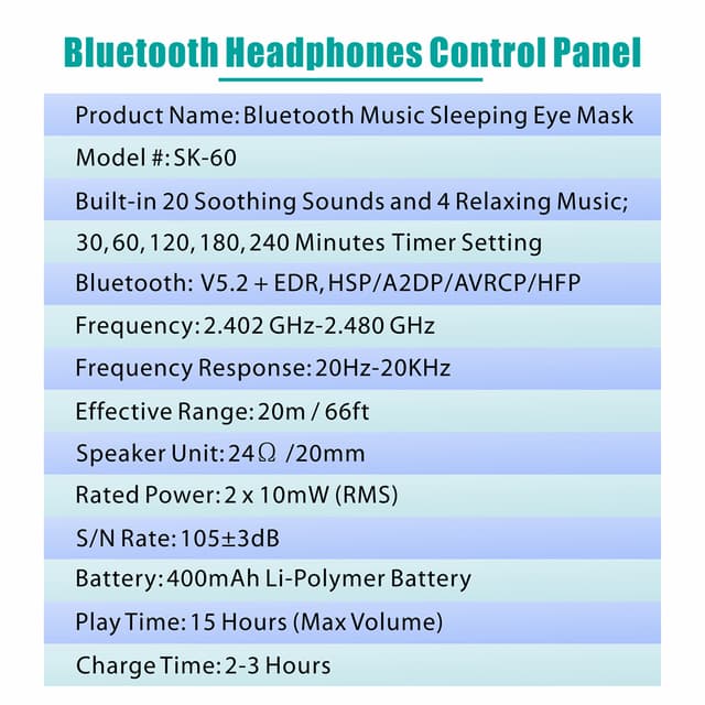 3D Bluetooth-søvnmaske Sort