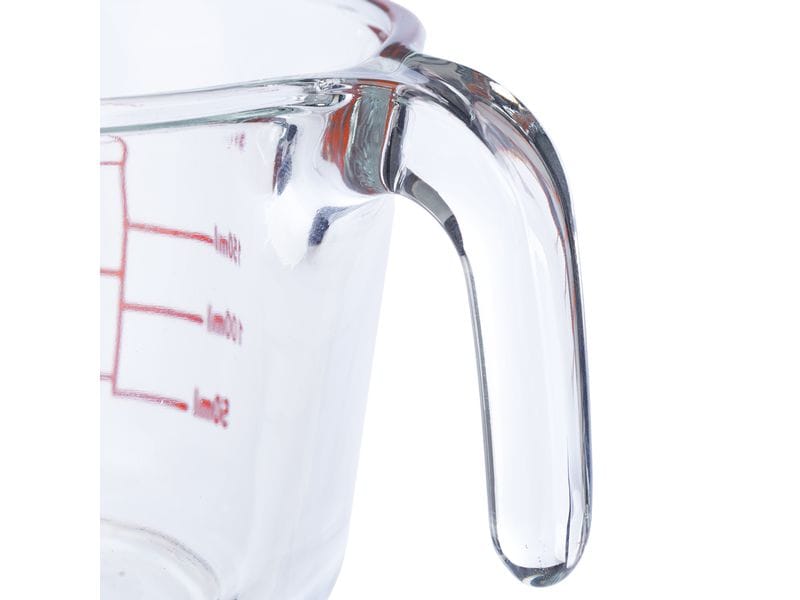 relaxdays Messbecher 250 ml, Rot/Transparent Glasmessbecher
