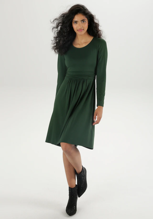 Aniston SELECTED Jerseykleid mit gerafftem Taillenbund; unifarben