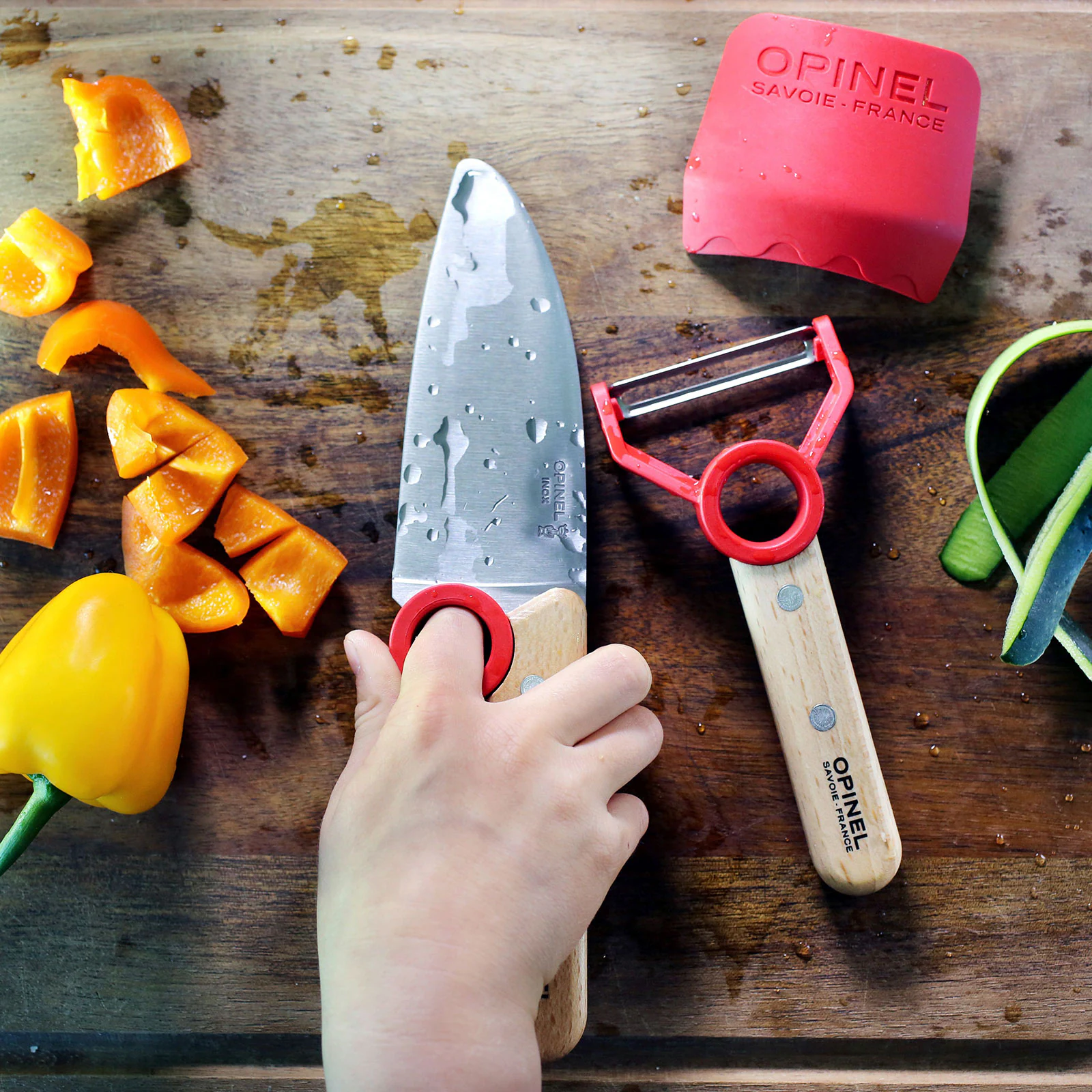 OPINEL Kinder Messer Set Le Petit Chef 3tlg Kochmesser Sparschäler Fingerschutz