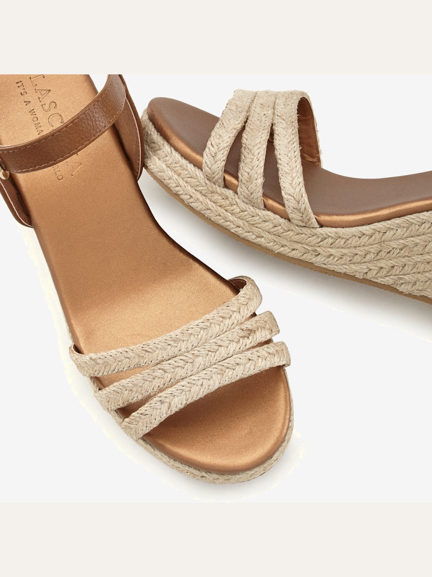 Sandales talon compensé confortable, jolie imitation raphia