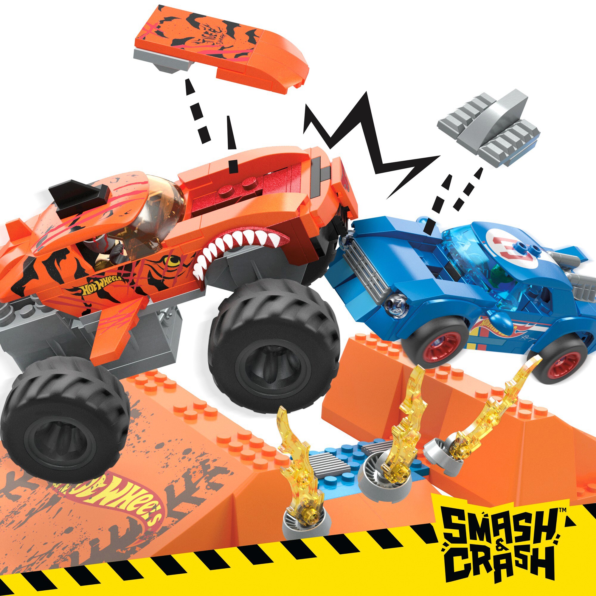 Mattel Spielfahrzeug Monster Trucks Tiger Shark Crash Wettkampf