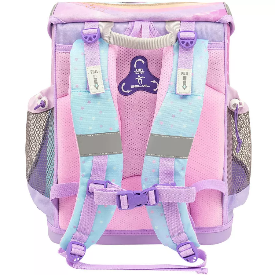 Belmil Schulranzen Mini Fit Schulranzen Set 4-teilig mit Brustgurt Rainbow Unicorn