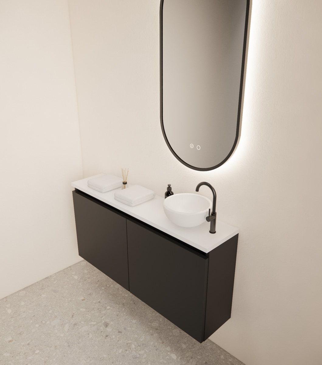 Gliss Design Echo toiletmeubel 100cm zwart mat met toppaneel wit mat