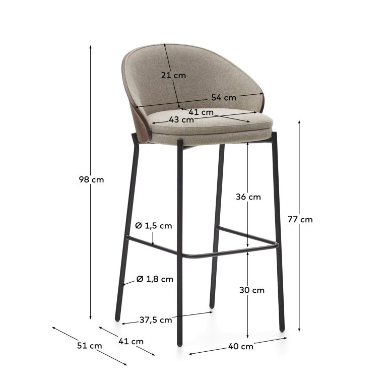 Kave Home Eamy barkruk H77 lichtbruin