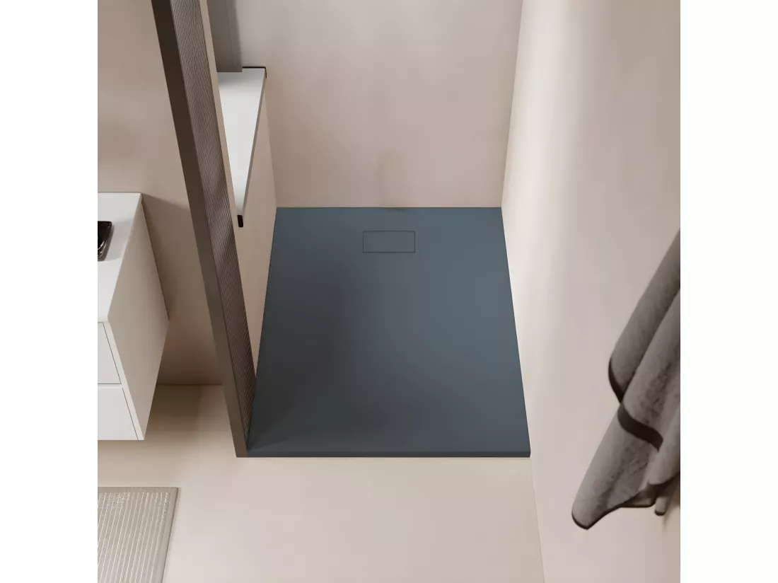 Receveur de douche 80 x 120 cm extra plat PIATTO en SoliCast® surface ardoisée gris basalte