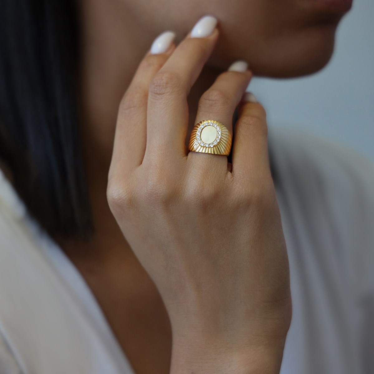 Bague Argent  Doré Nacre Et Zirconium élisabeth