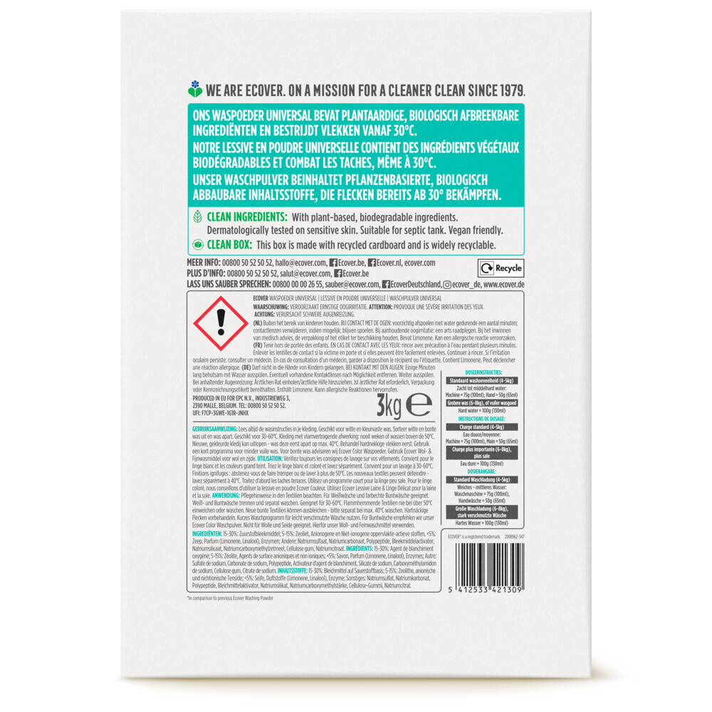 Ecover Waspoeder Universal 40 Wasbeurten3 kg