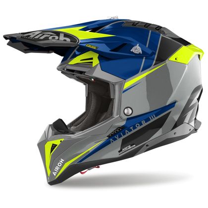 Casque cross Airoh AVIATOR 3 - PUSH 2025 - Bleu / Blanc