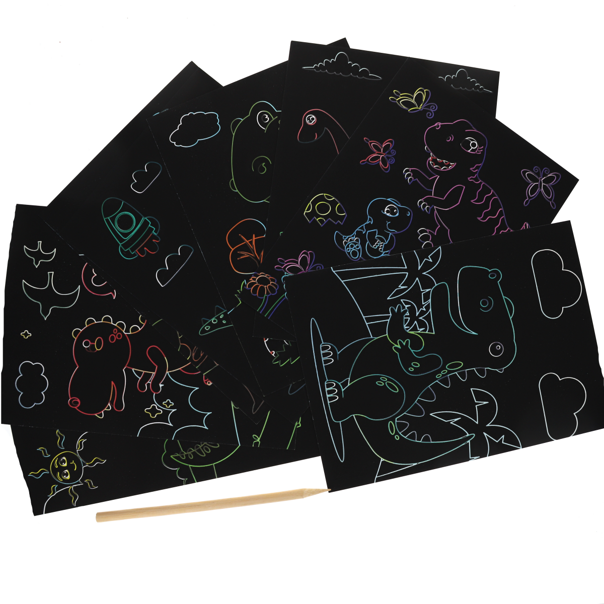 Lot de 9 cartes de coloriages à gratter dinosaures Mercredi et Patati