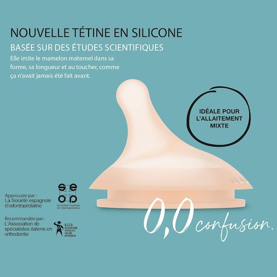 Lot de 2 tétines anti-colique pour biberon ZERØ.ZERØ   Débit moyen   de               Suavinex