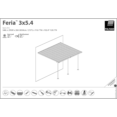 Feria terrasseoverdækning 3x5,46 meter hvid 16,1 m2