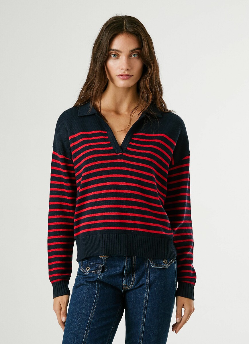 PEPE JEANS<br>Suéter listrado com gola polo CARLINA
