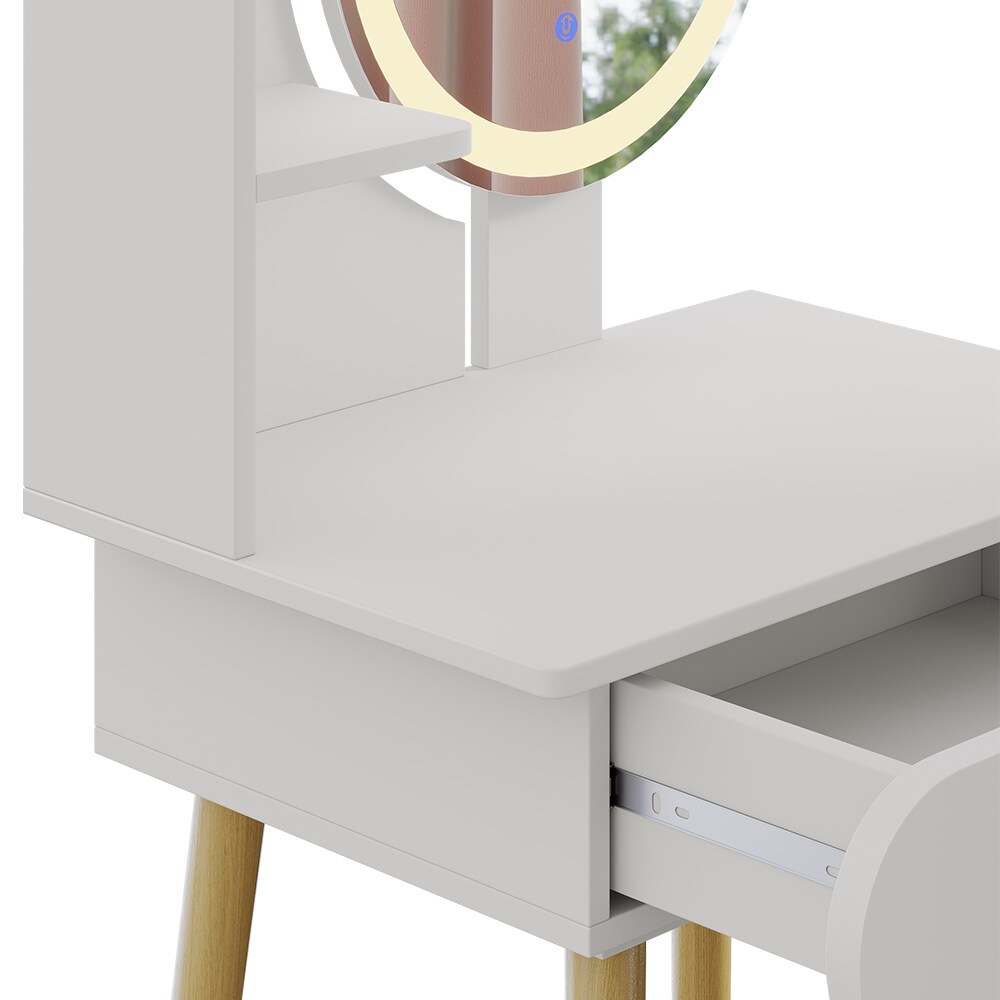 Vicco Schminktisch Edda LED-Spiegel Hocker 60 x 76 cm Weiß Frisiertisch modern