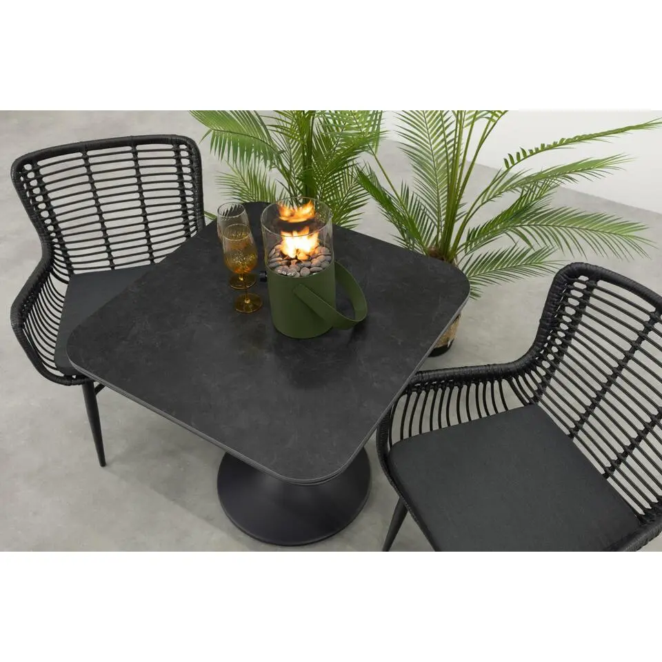 Jasmine/Toscara bistroset 80x80 cm. - Zwart/Keramiek