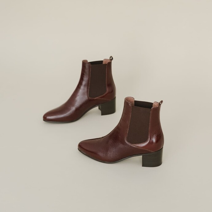 Bottines à talons  en cuir vieilli marron