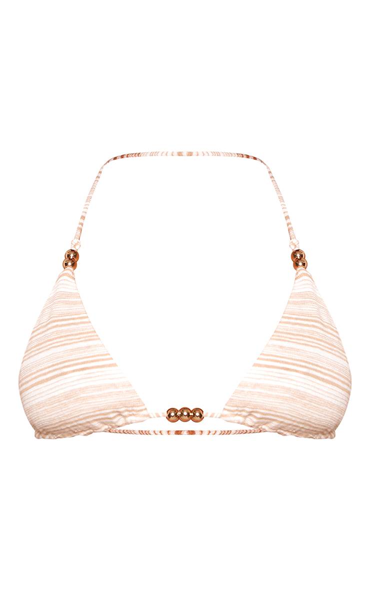 Beige Ensemble Brassière Et Jupe Petite À Rayures Avec Détail De Bordure Tissée Brossée