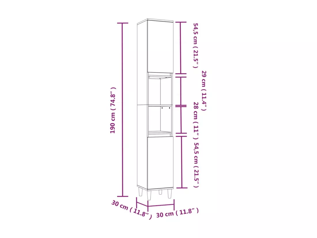 Armoire de bain sonoma gris 30x30x190 cm bois d'ingénierie