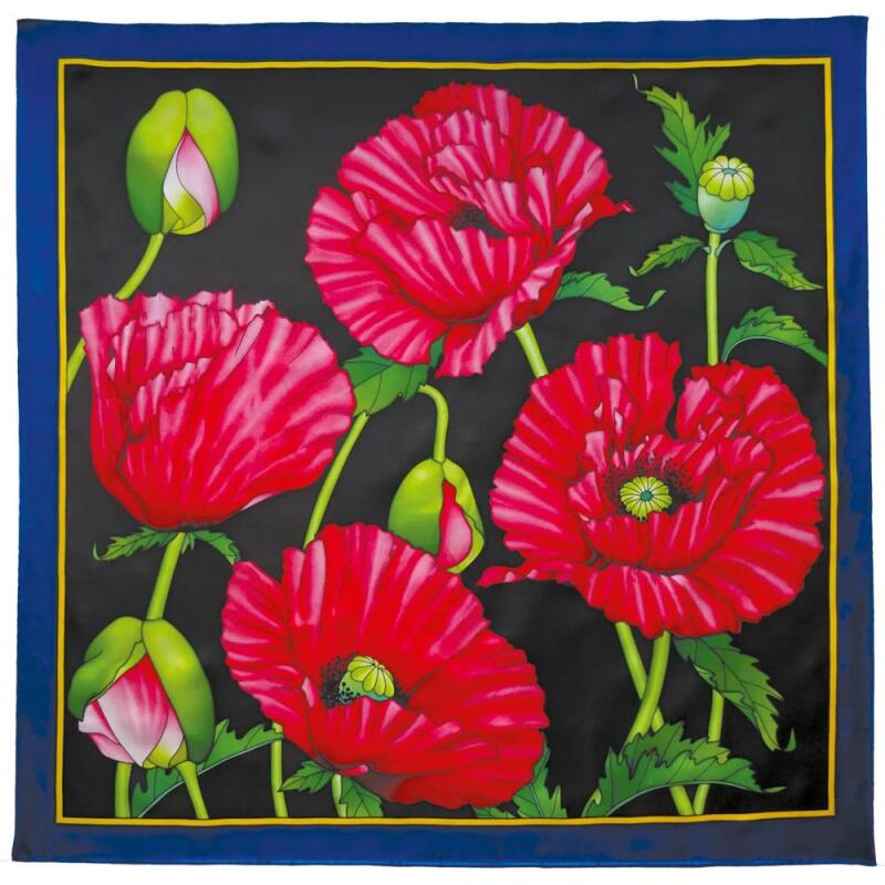 Carré 100% soie - 90x90cm Pavot - Blanc