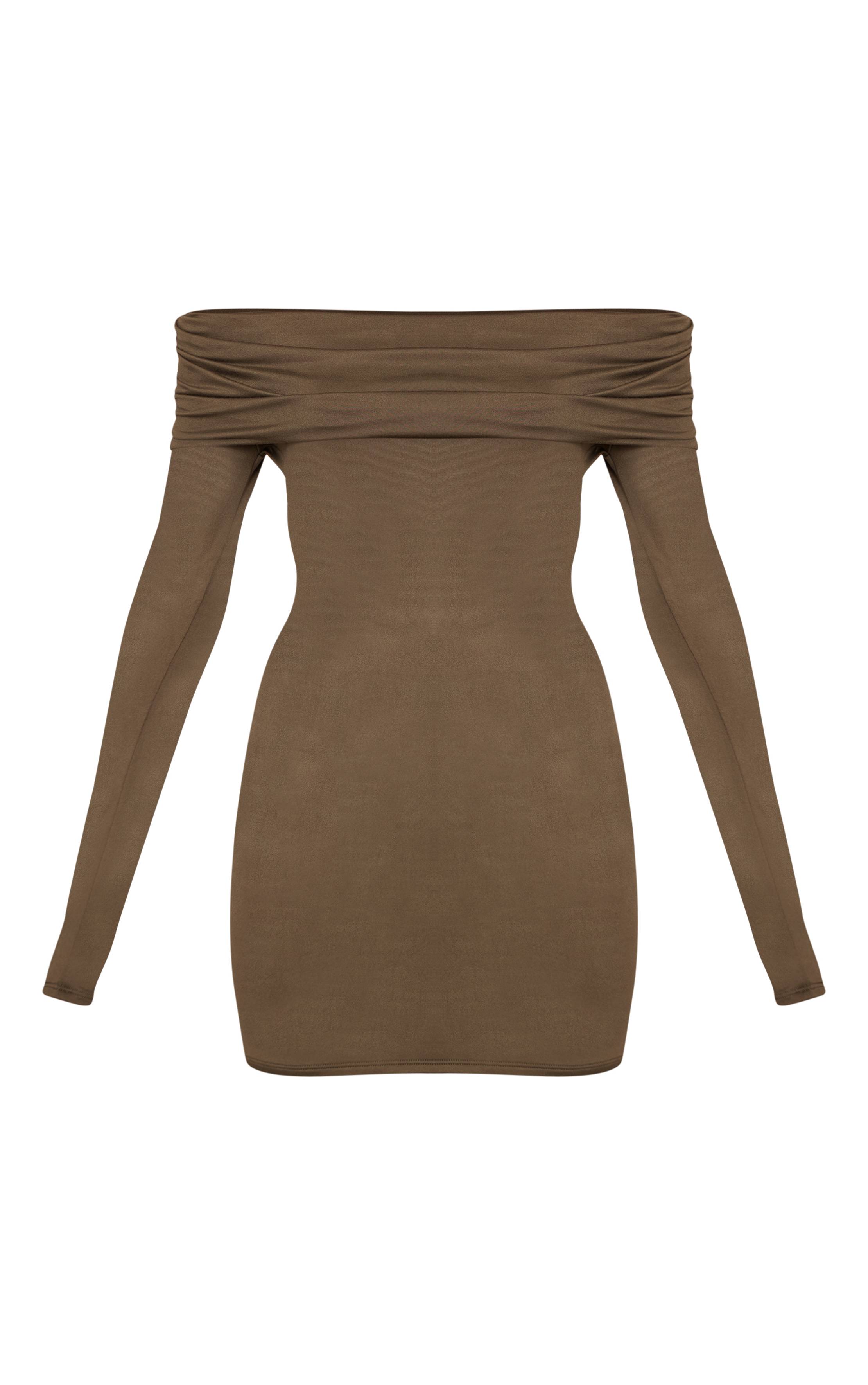 Kaki Robe Moulante Bardot En Jersey Doux Au Toucher