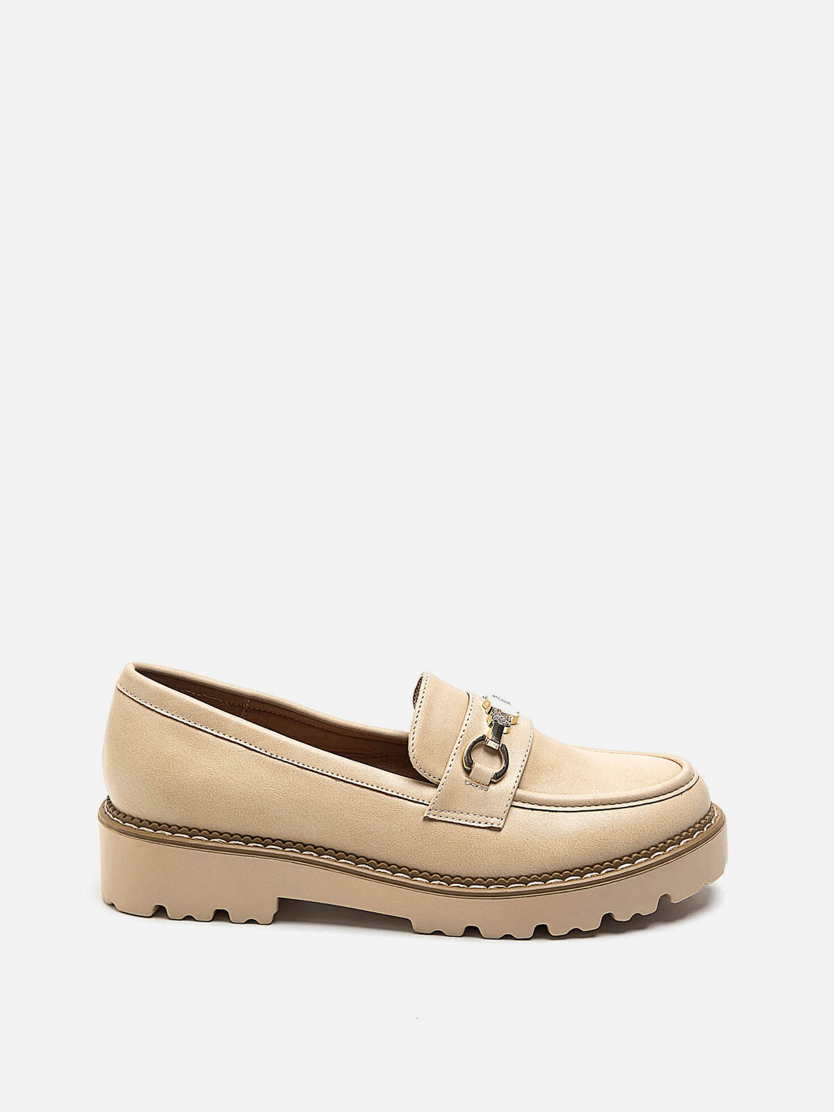 Mocassins avec mors à strass- Beige