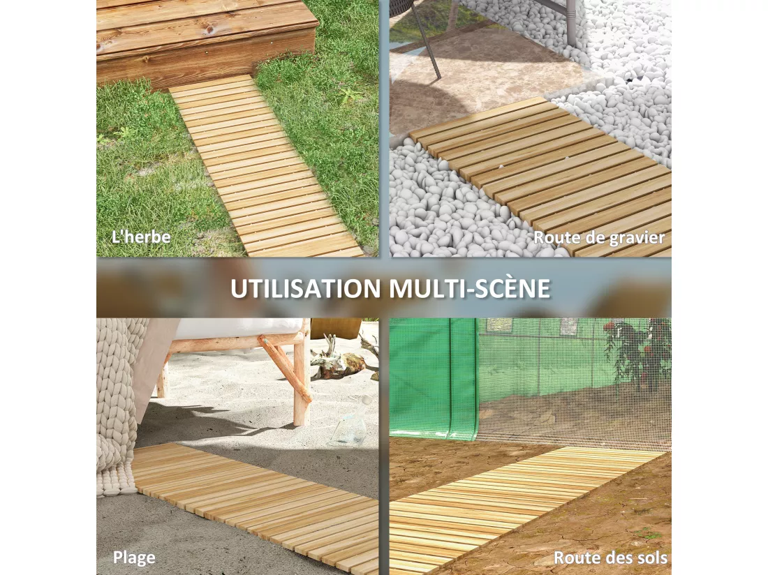 Allée chemin de jardin enroulable en lattes de bois dim. 120L x 38l cm sapin pré-huilé